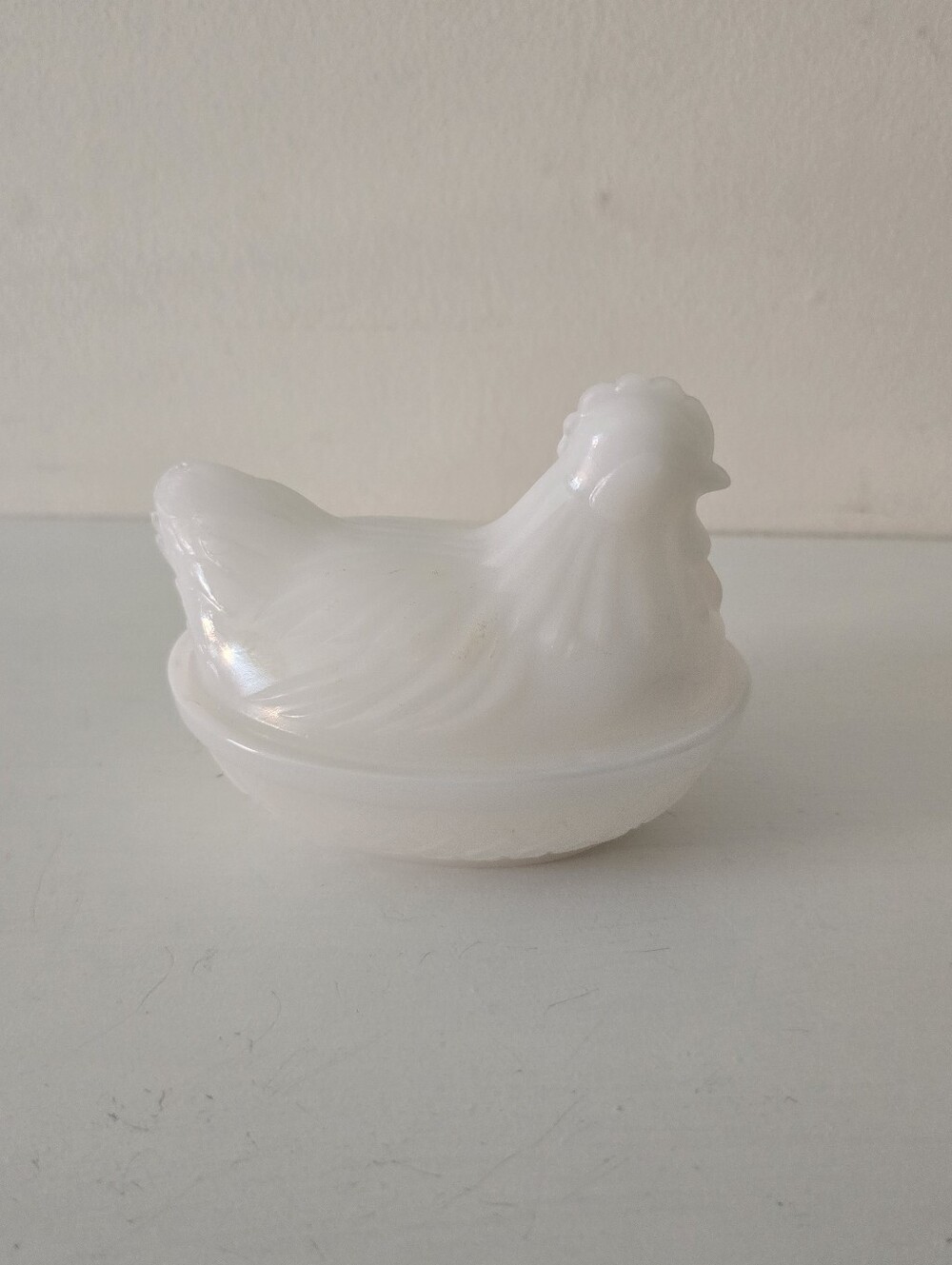 Vintage White Milk Glass Hen on Nest Covered Dish